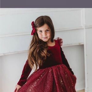 Charming Velvet Kids Dress in Deep Red